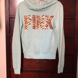 PINK Hoodie with Leopard Print Text